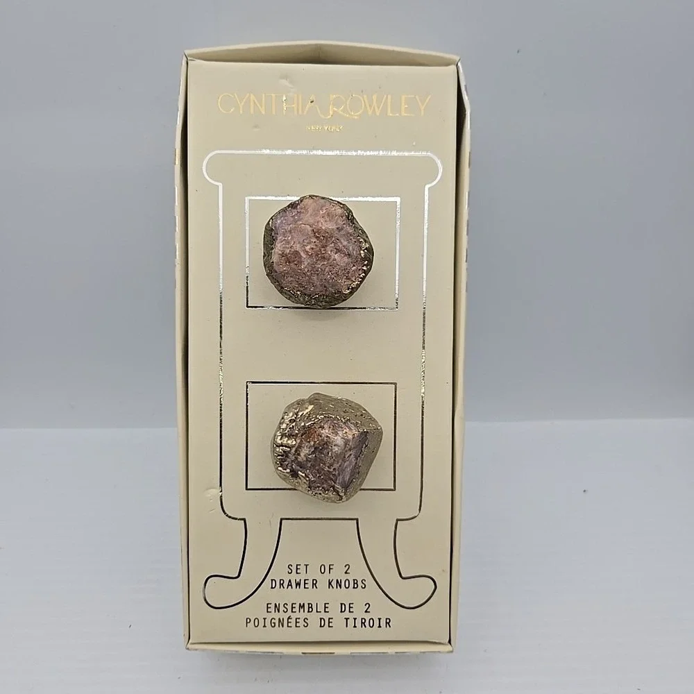 Cabinet Drawer Knobs Pink Stone In Gold Cynthia Rowley 2 Pulls‎